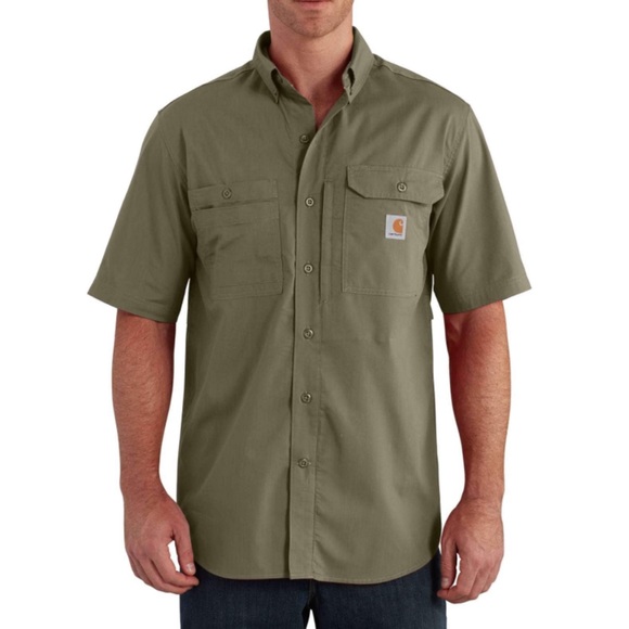 Carhartt army green short sleeve safari shirt sz L - Picture 1 of 9